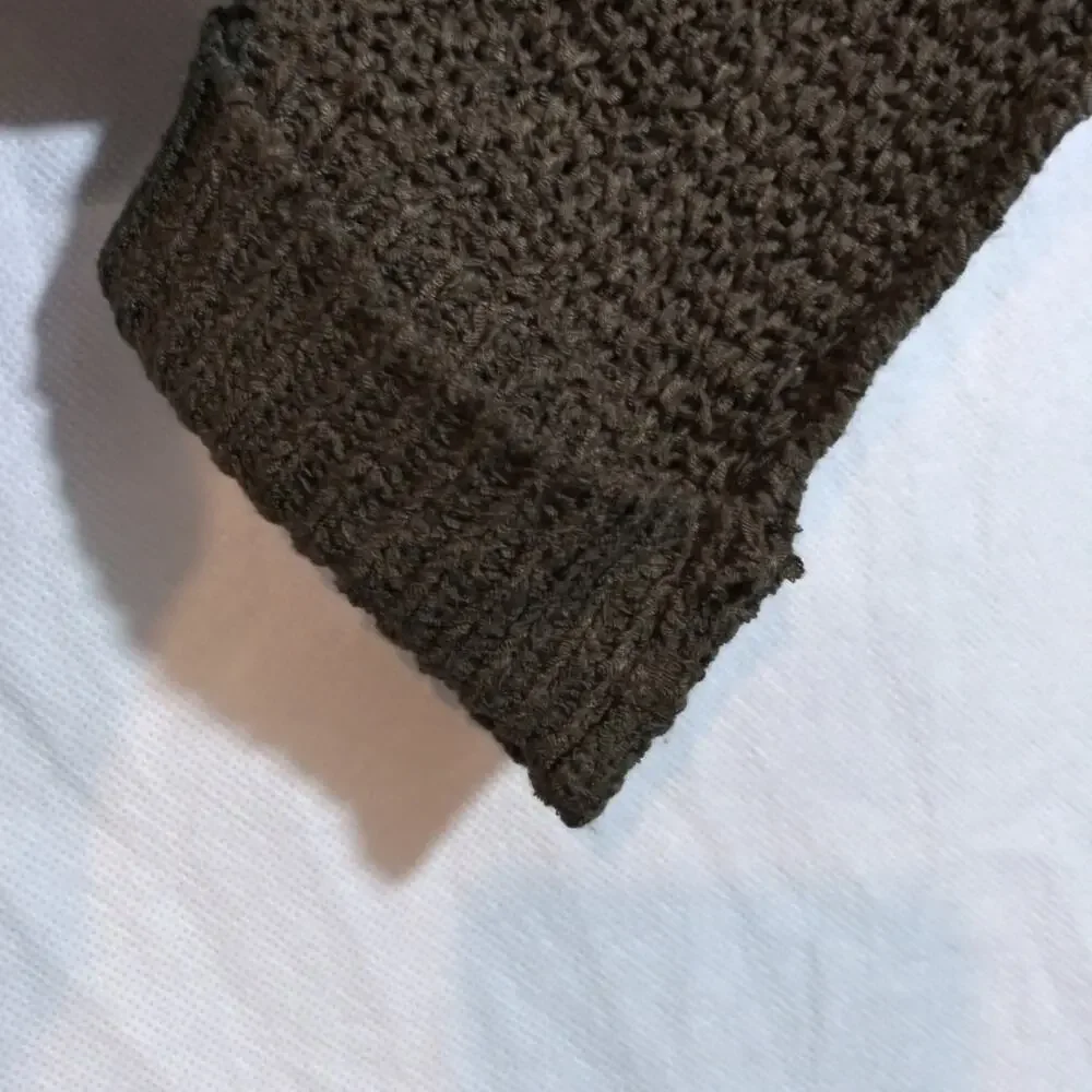 Wishlist Oversized Crochet Open Knit V-Neck Sweater in Olive Casual Relaxed S/M